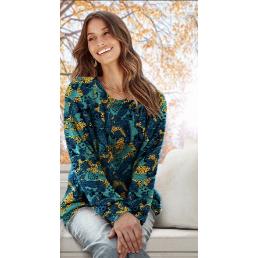 Womens Oversized Soft Cozy Graphic Pullover Wool Cotton Sweater green
